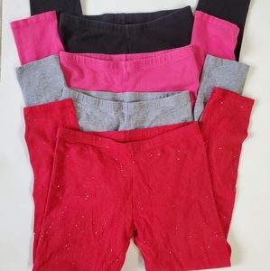 Four pair girl's medium 7/8 cotton leggings pants